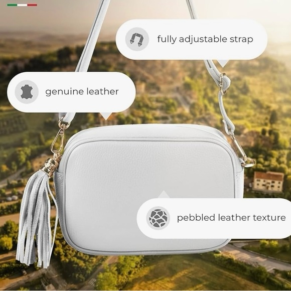 - Genuine leather camera bag crossbody with tassel - white - Picture 5 of 11